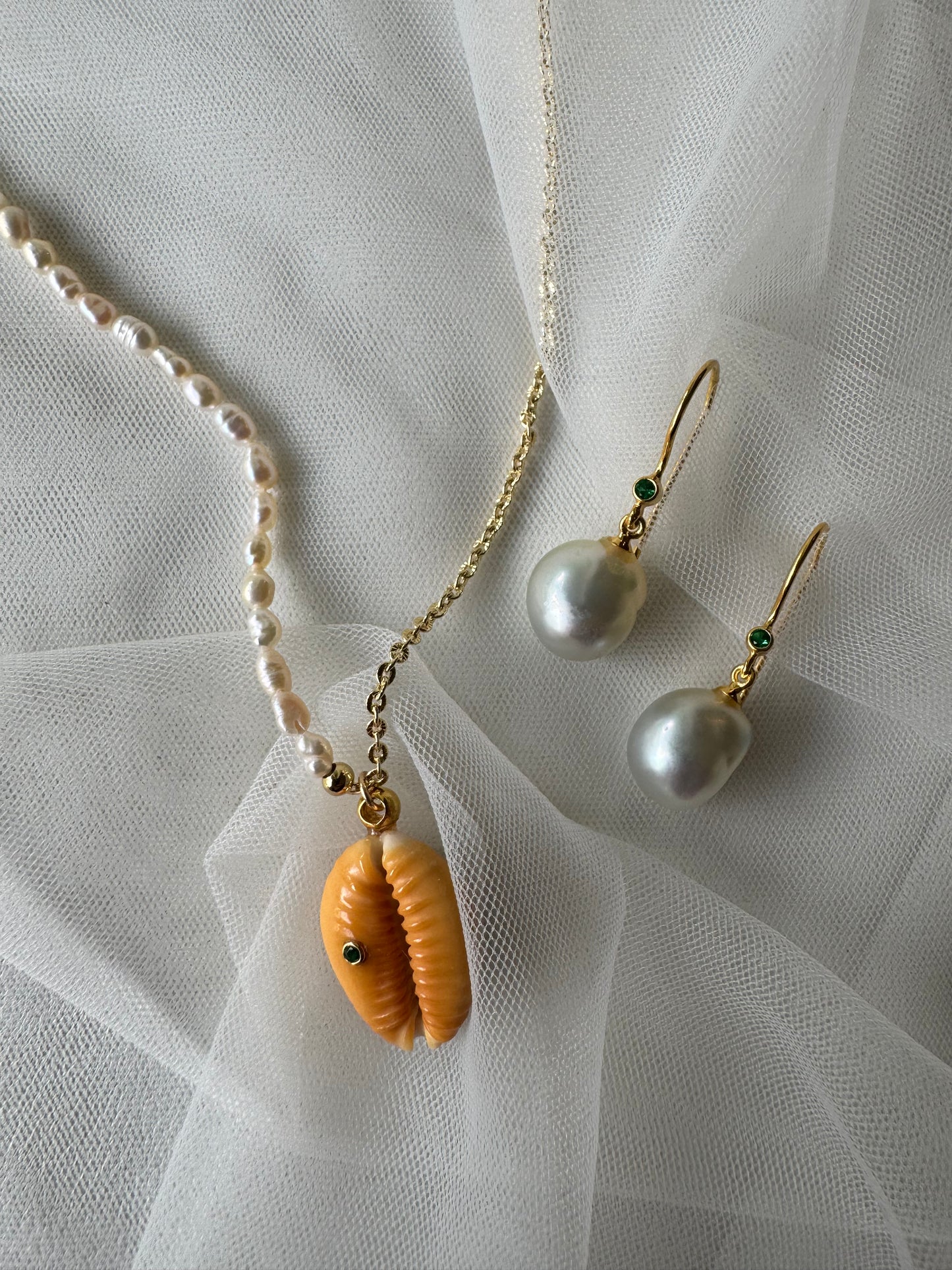 South Sea Baroque Pearl Earring - Emerald