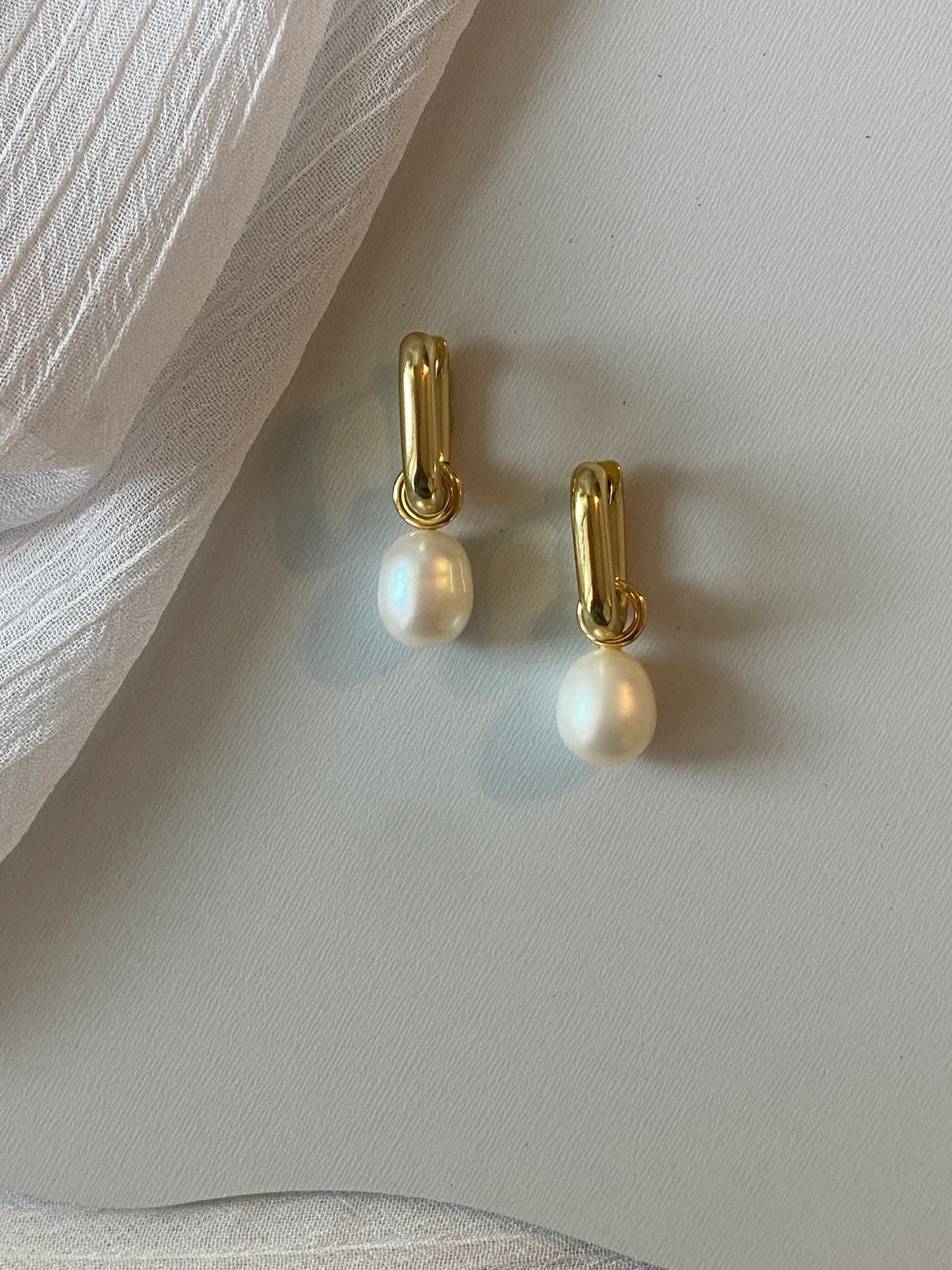 Mini Paperclip Hoop- Ivory Pearl