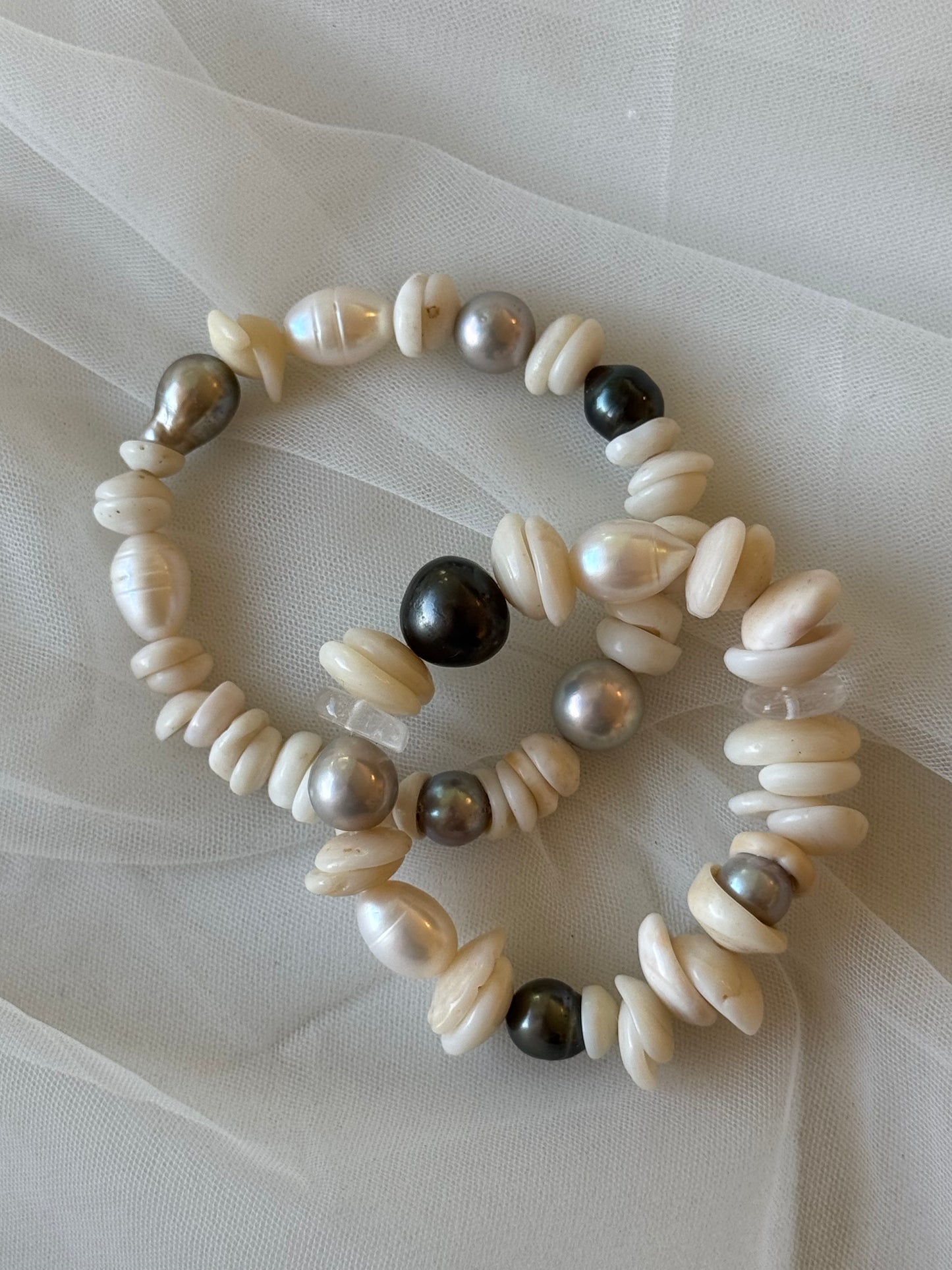 Eternity Bracelet- Chunky Puka & Tahitian Pearl Mix