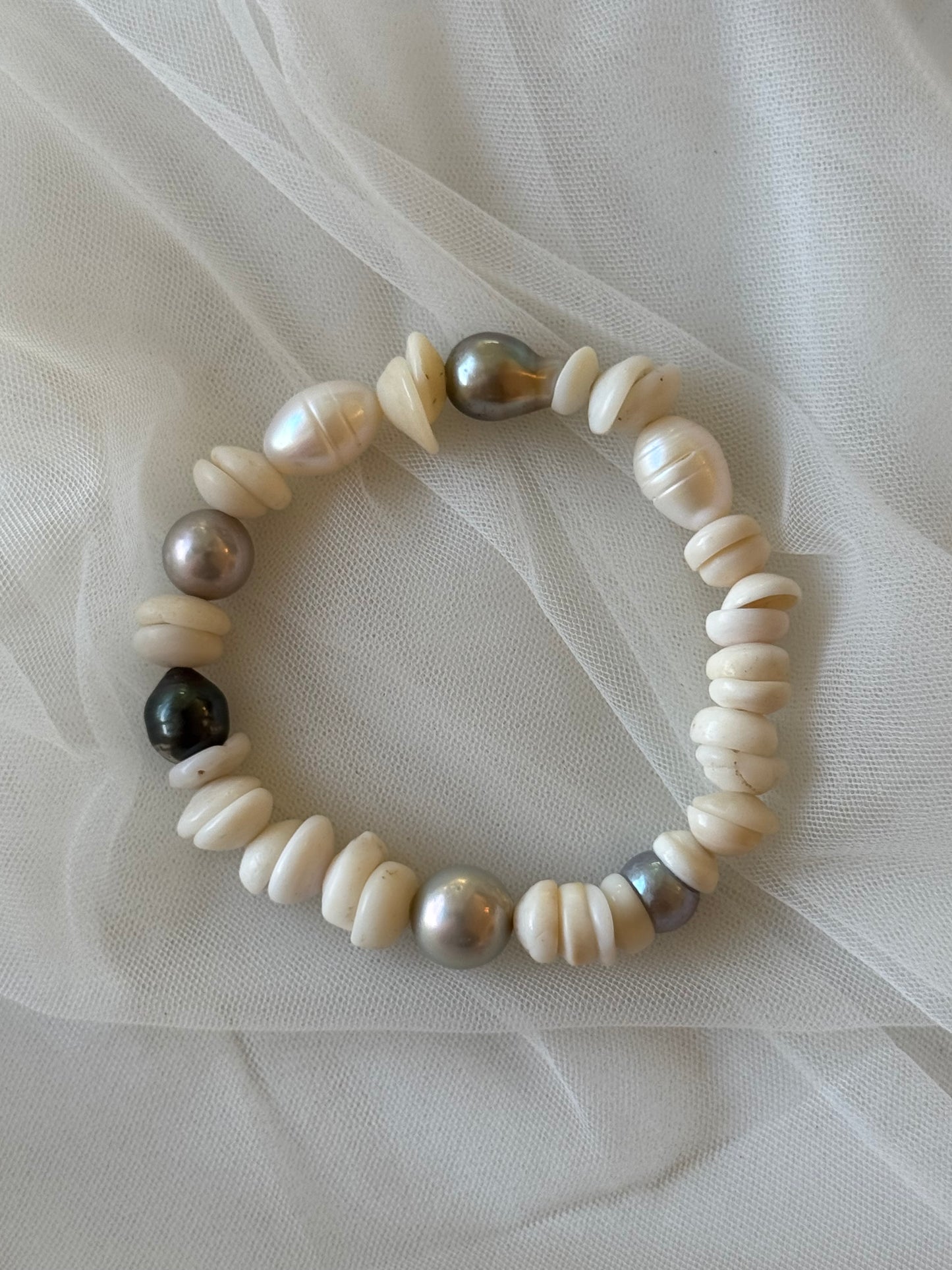 Eternity Bracelet- Chunky Puka & Tahitian Pearl Mix