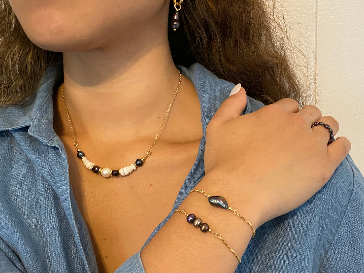 Mini Paperclip Hoop- Dark Keshi Pearl