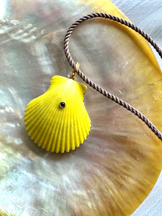 Carved Shell Necklace- Blue Sapphire