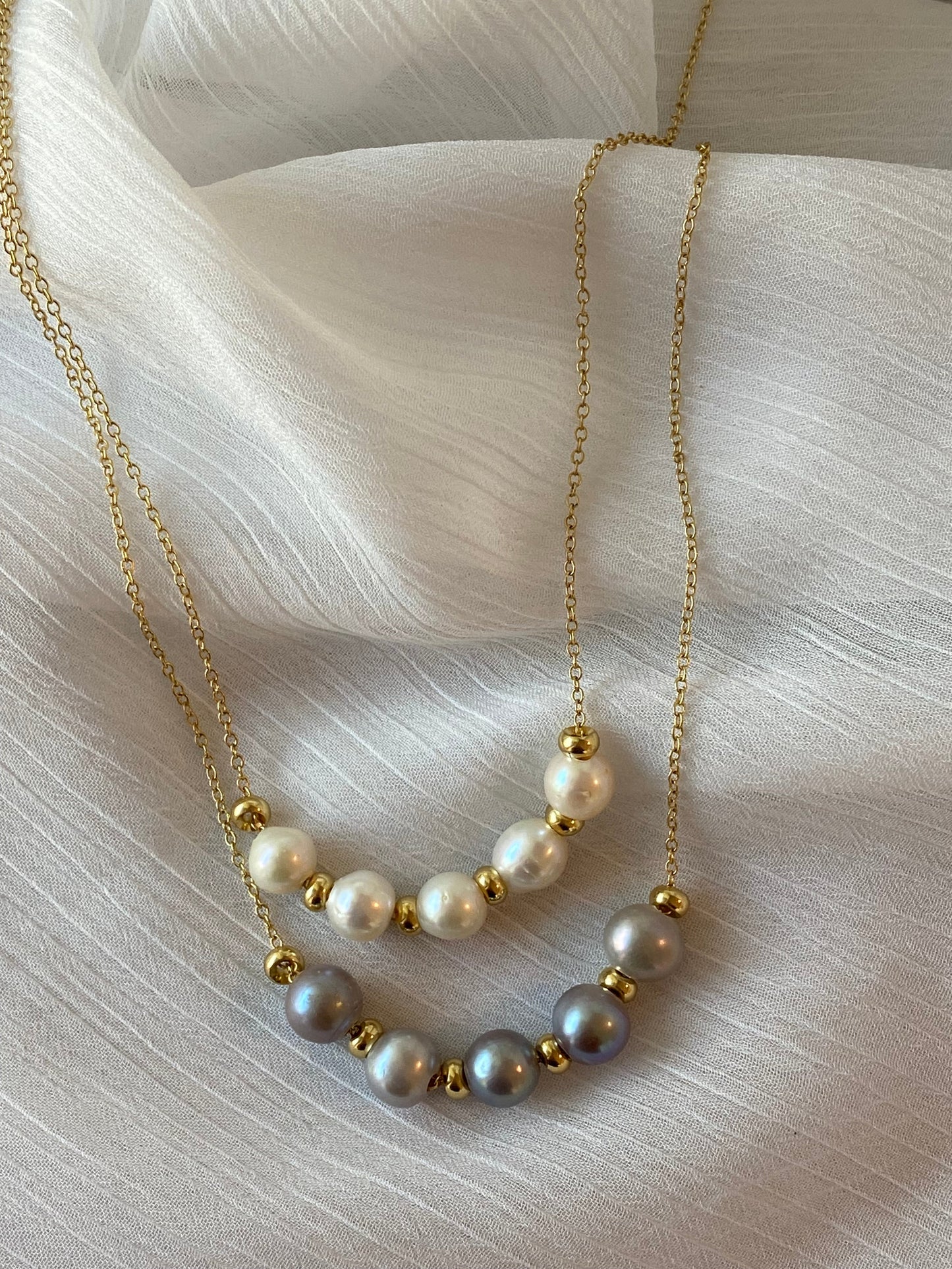 Slider Necklace - Floating Ivory Pearls