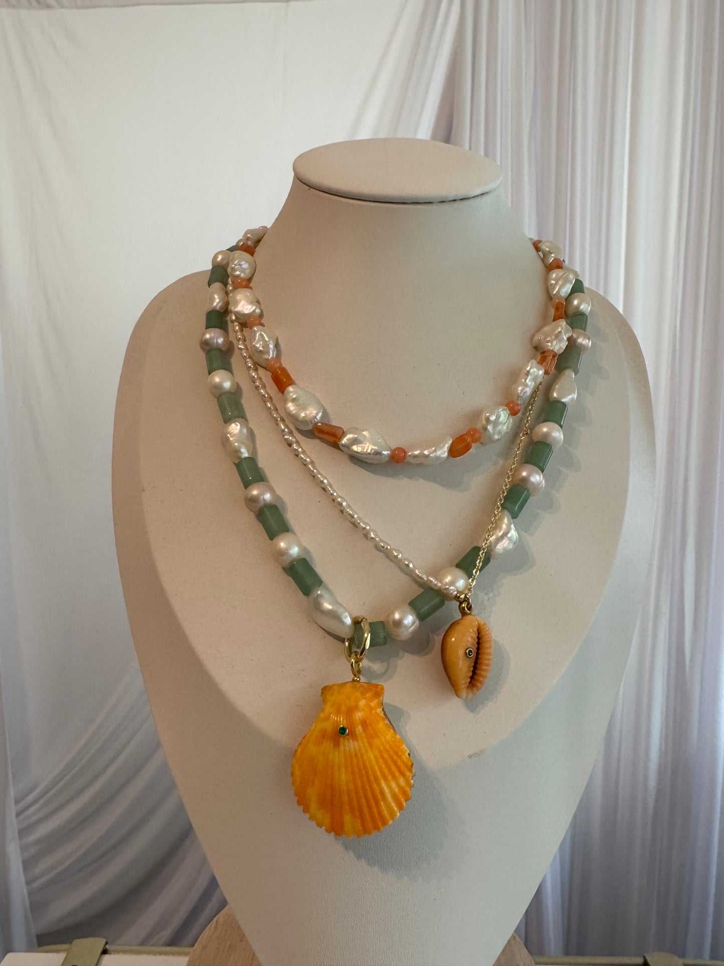 Carved Shell Necklace- Emerald