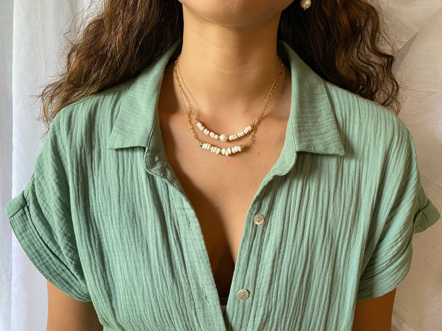 Puka Halo Necklace- Ivory Pearl