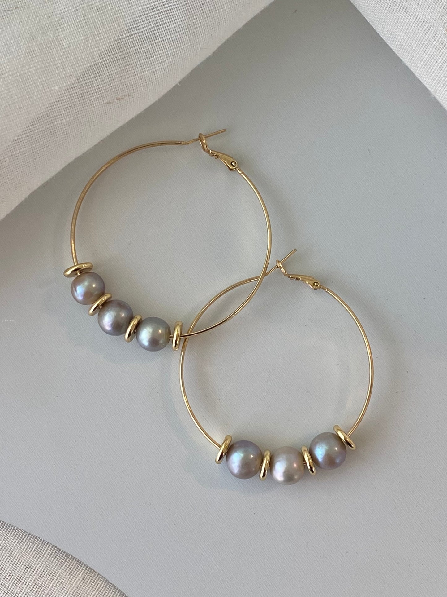 Floating Hoops-  Grey Pearls