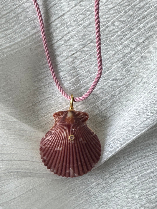 Carved Shell Necklace- Pink Sapphire