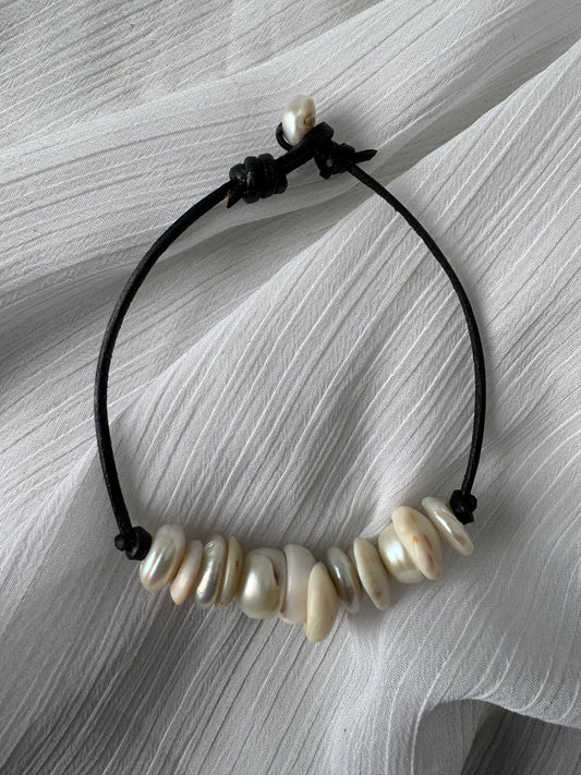 Leather Knot Anklet -  Puka & Button Pearl