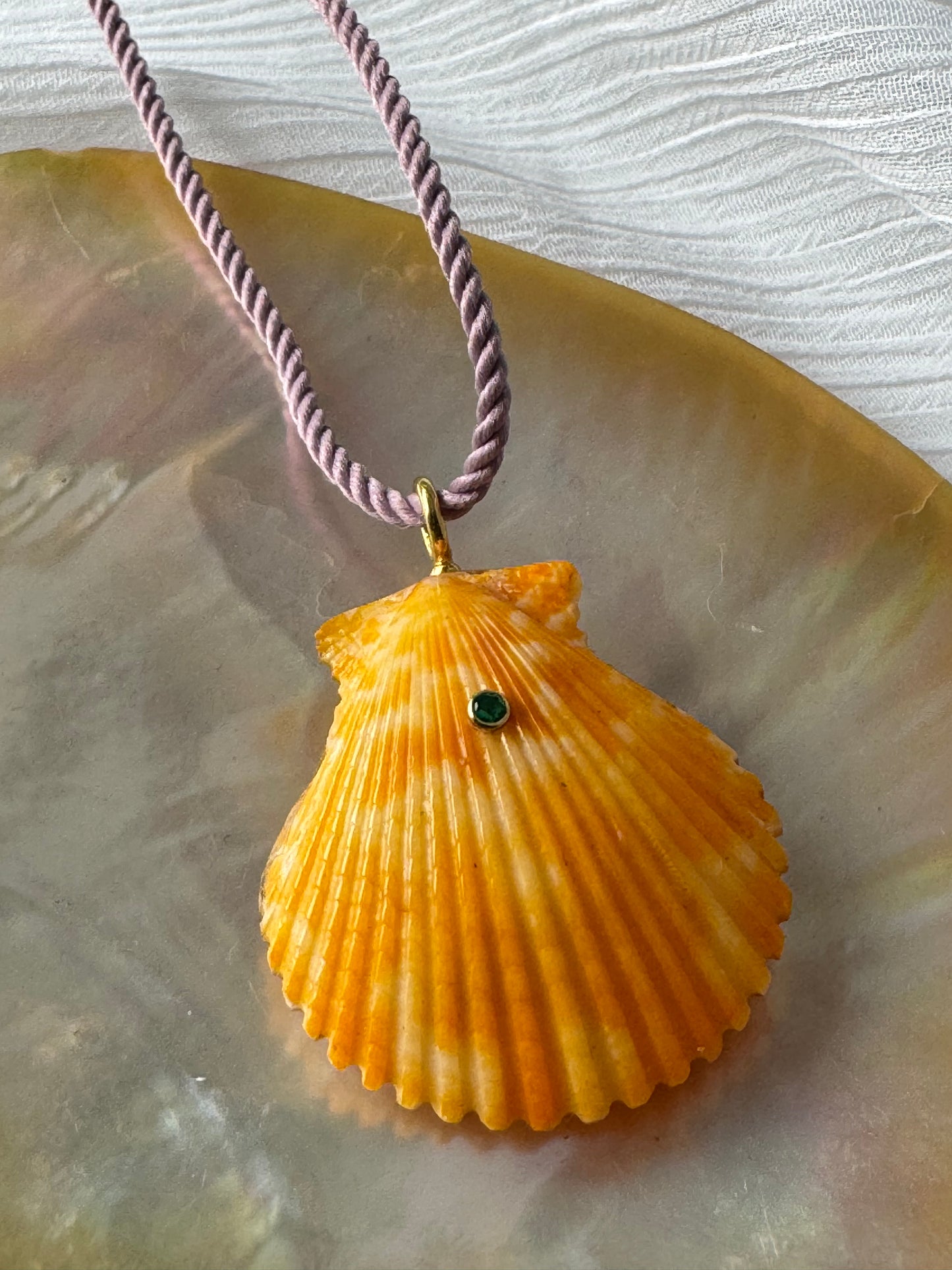 Carved Shell Necklace- Emerald