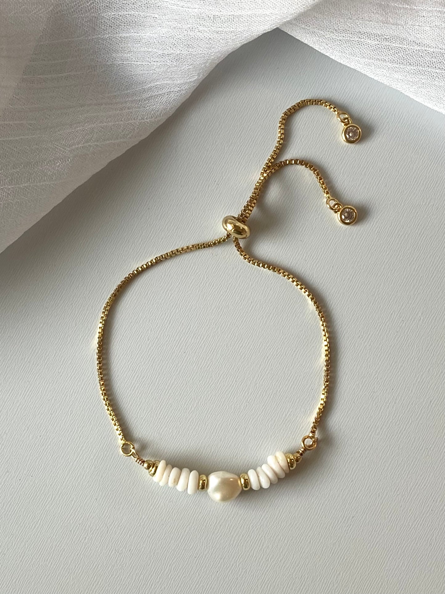 Slider Bracelet- Puka Bar with Pearl