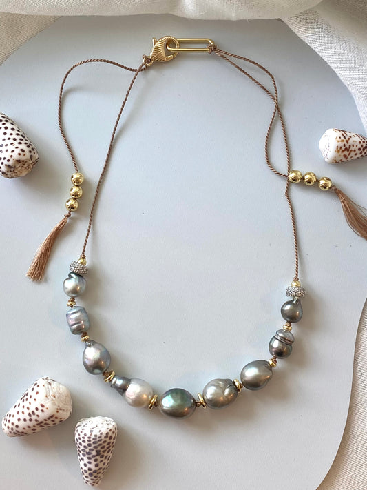 Silk Necklace - Tahitian Pearl *(custom order available)